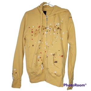 OLDER Burton Mens Hoodie Zip Hooded Jacket Paint Splatter Music Player Pocket